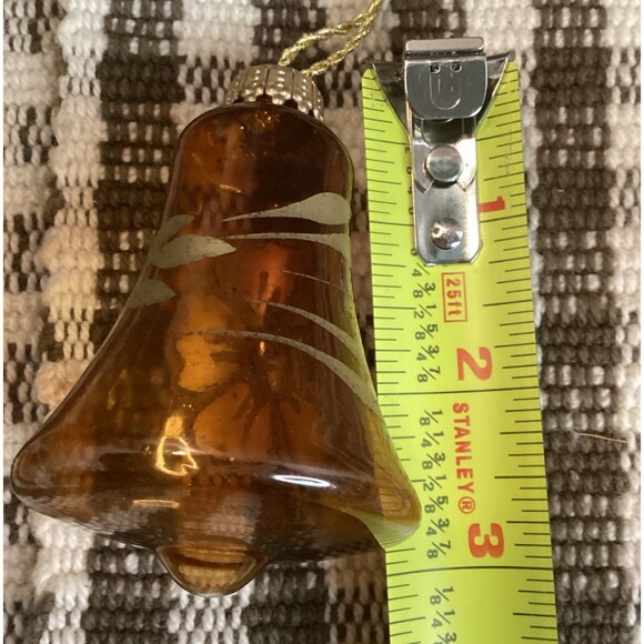 Vintage Blown Glass Bell Christmas Ornaments West Germany Brown & Gold Glitter - Picture 11 of 16